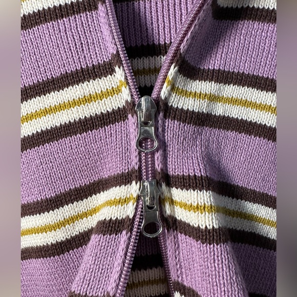 Kendall & Kylie Cropped Striped Double Zipper Hooded Sweater Size S - Picture 5 of 7